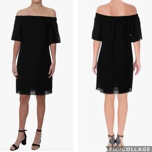 Lauren Ralph Lauren Off The Shoulder Eyelet Dress Black‎ 10